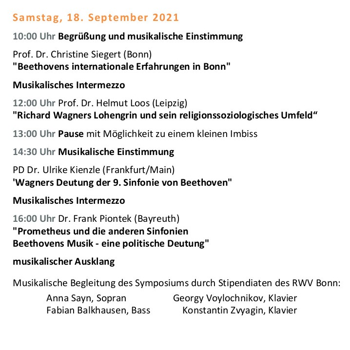 Programm des RWV-Bonn | Symposium "Bonner Beethoven-Wagner-Tage". 2021